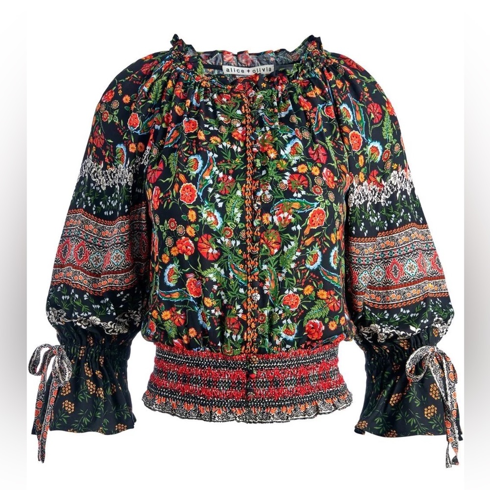 Alice and Olivia Kora peasant cropped top